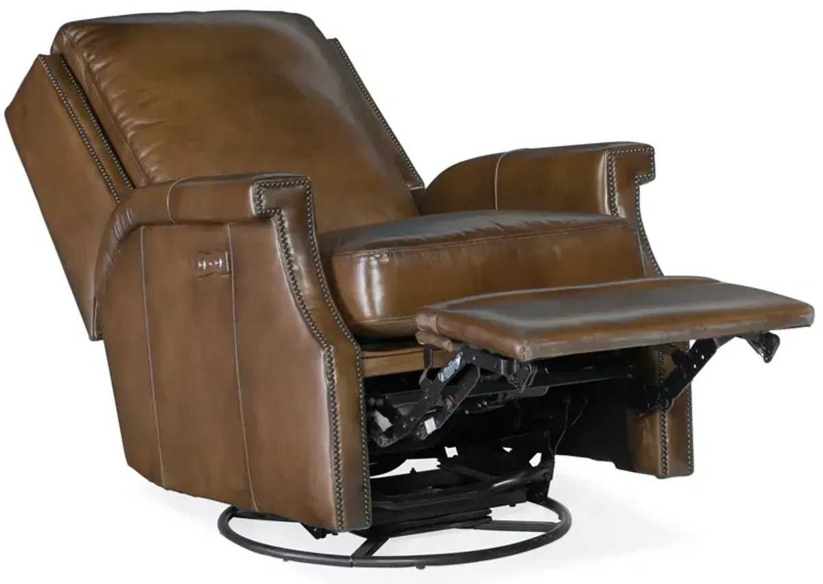 Hooker Furniture Collin Leather Power Swivel Glider Recliner Chair