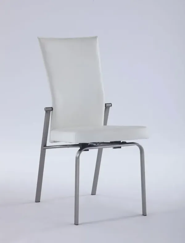 Chintaly Molly White Contemporary Motion-Back Side Chair with Brushed Steel Frame
