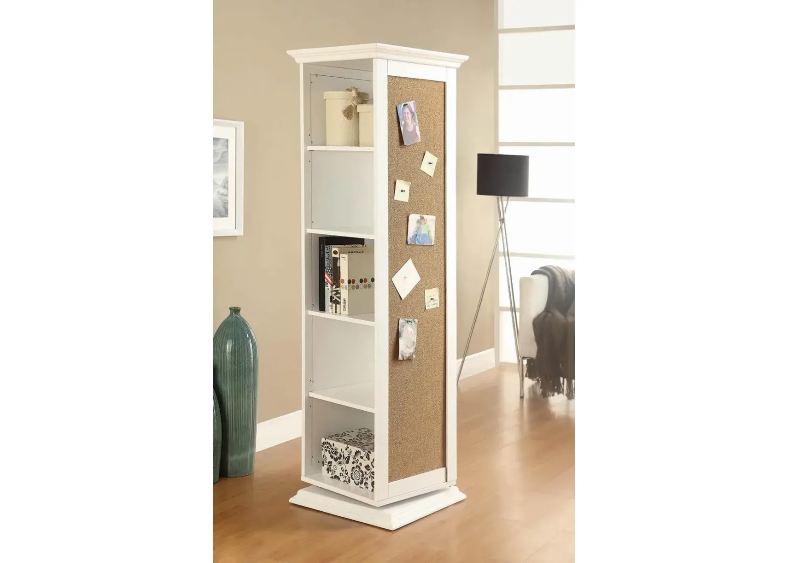 Coaster Robinsons Swivel Accent Cabinet with Cork Board White