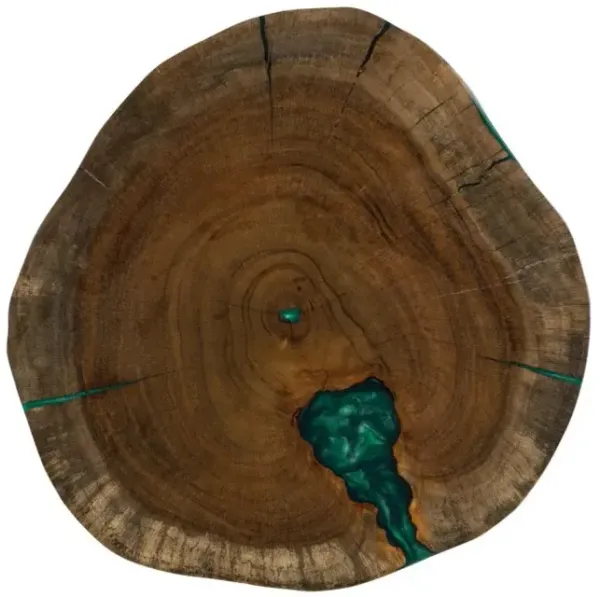 Martin Svensson Cooke 22.5 Inch Tall Round Live Edge Solid Wood Accent End Table with Epoxy Detail in Cinnamon