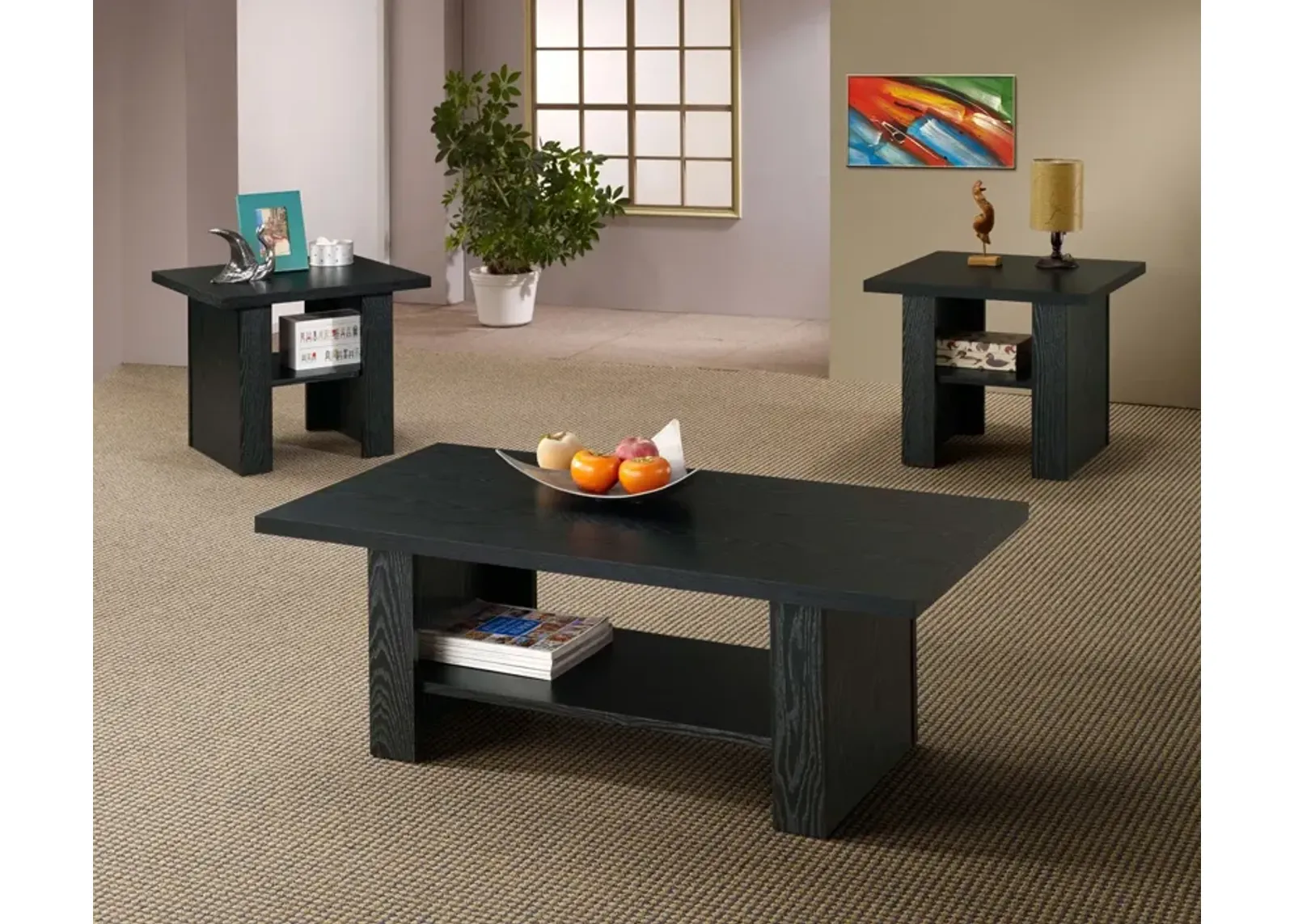 Coaster Rodez 3-Piece Engineered Wood Coffee Table Set Black Oak