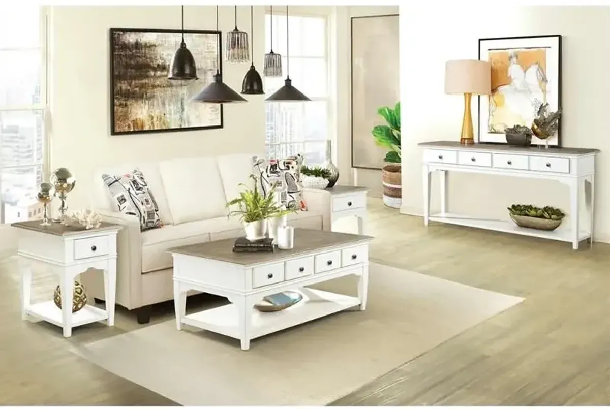Riverside Myra Natural & Paperwhite Storage Sofa Table