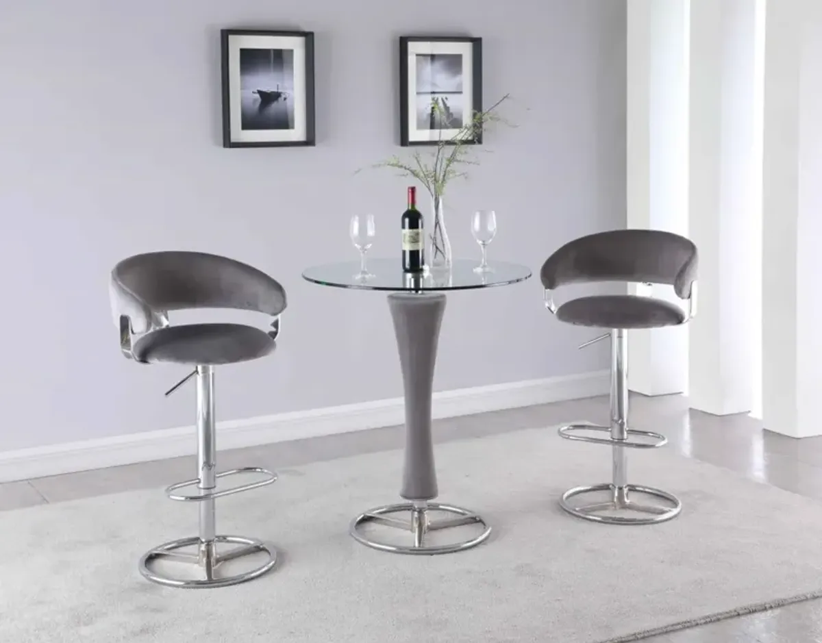 Chintaly Daniella Contemporary Round Glass Pub Table with Upholstered Pedestal