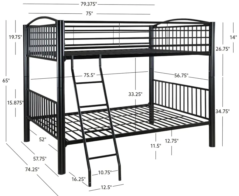 HEAVY METAL BLACK FULL OVER FULL BUNK BED