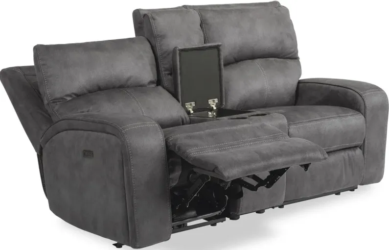 NIRVANA GREY POWER RECLINING LOVESEAT WITH CONSOLE AND POWER HEADRESTS