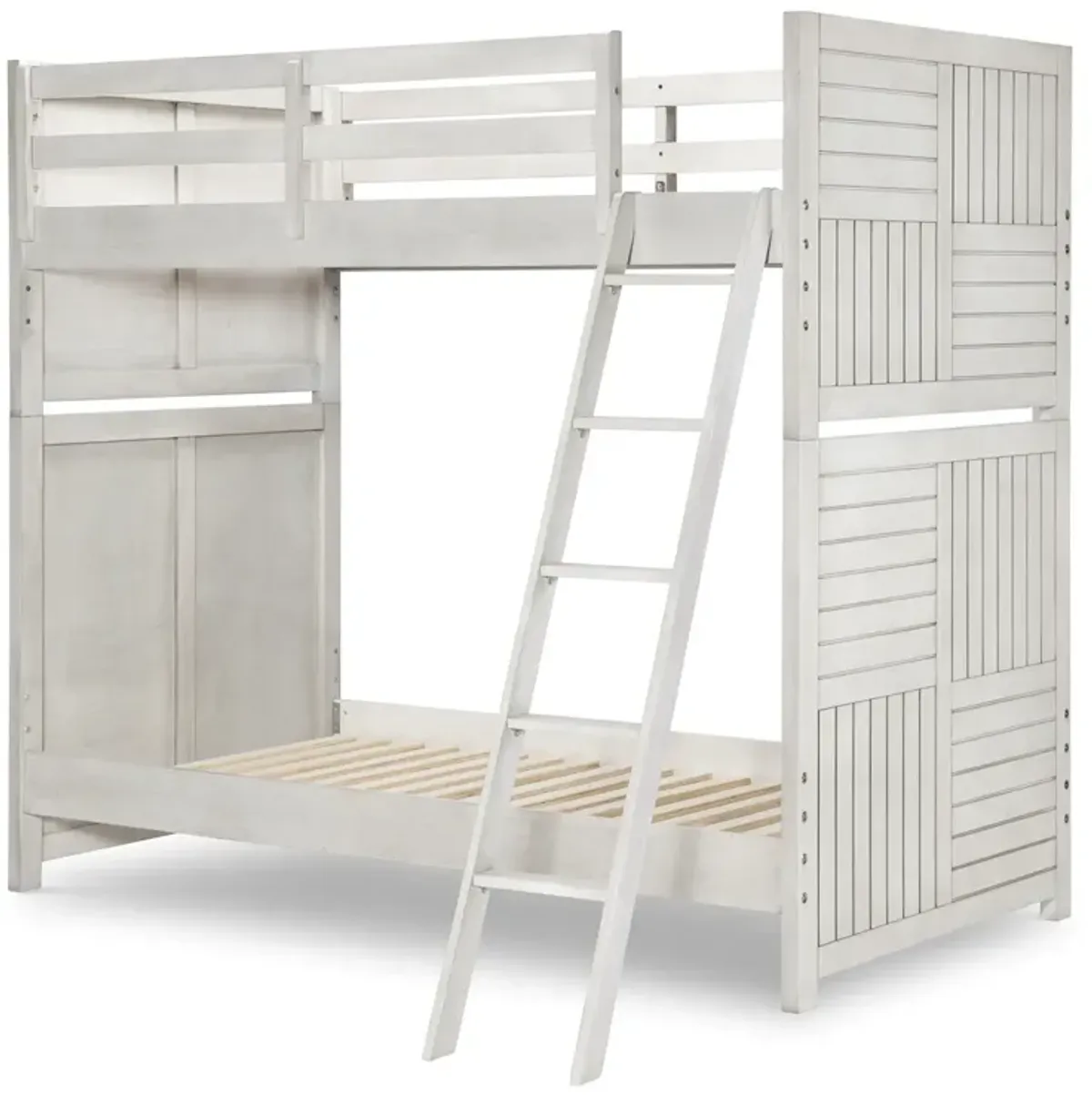 Kids/Teens Summer Camp Gray White Finish Complete Twin Over Twin Bunk Bed