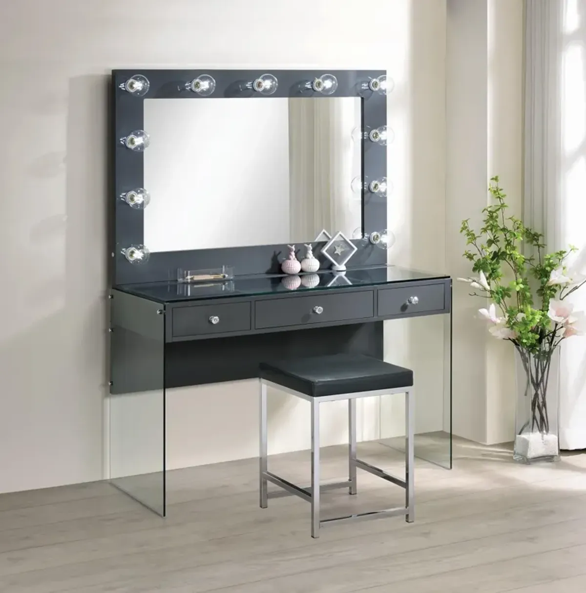 Coaster Afshan 3-Drawer Vanity Set with Lighting Grey High Gloss