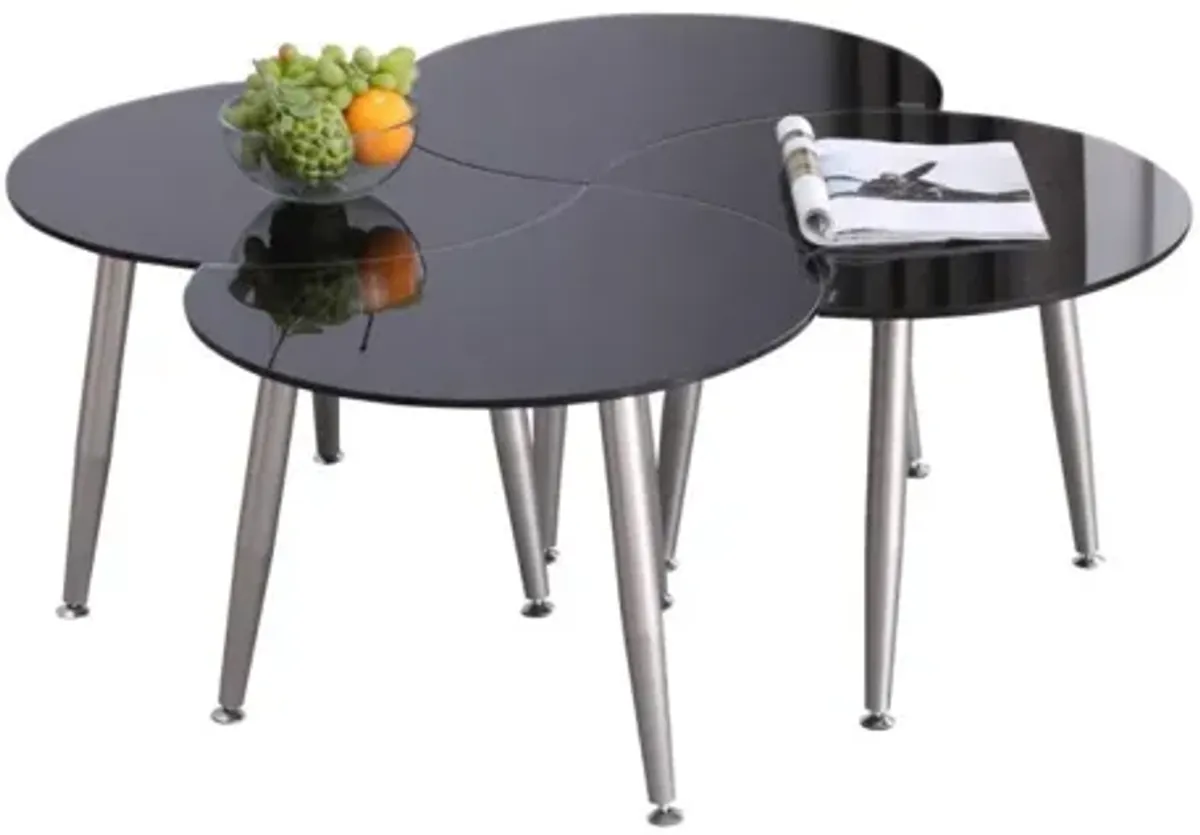 Chintaly Black Contemporary Shaped-Top Glass Cocktail Table