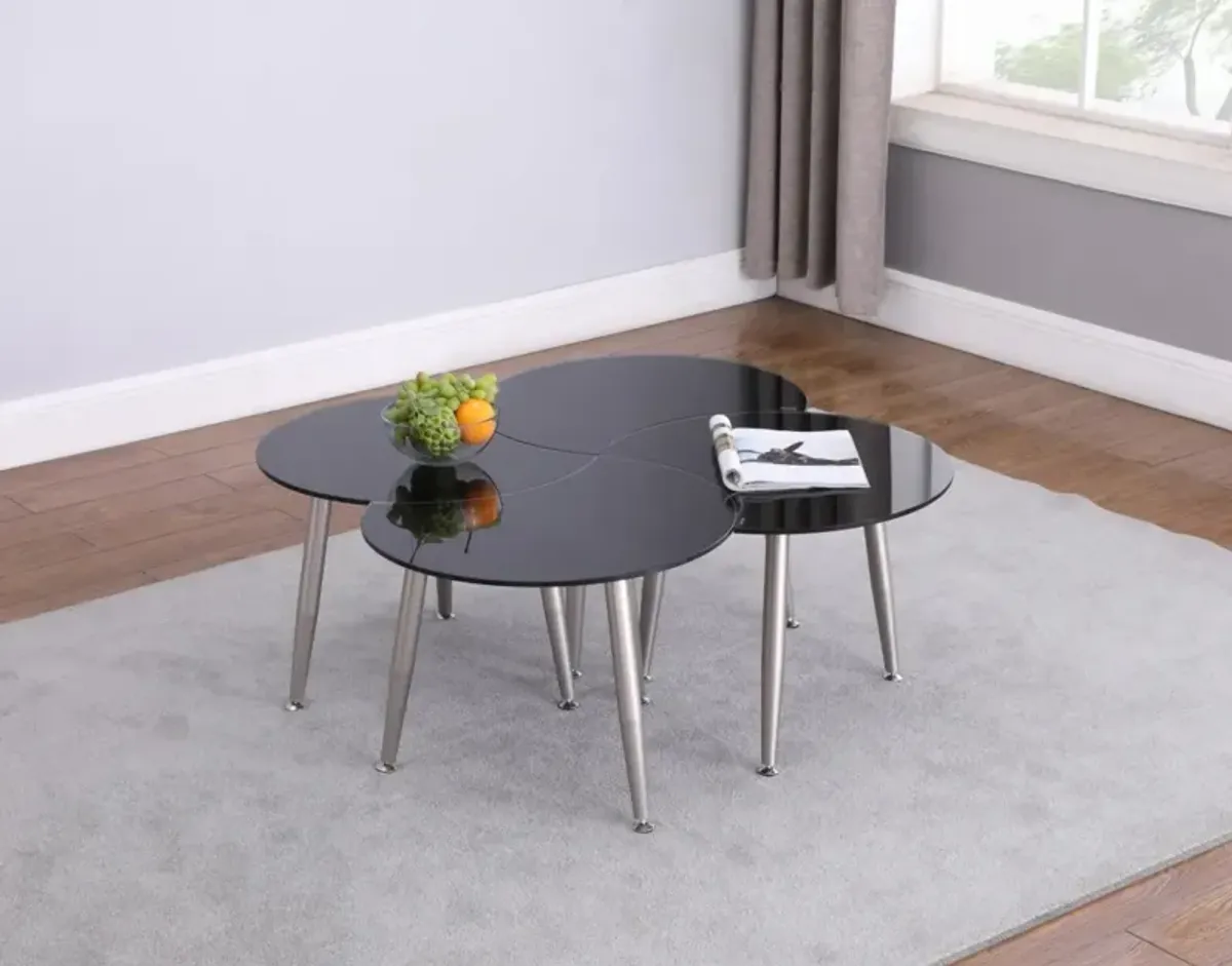 BLACK CONTEMPORARY SHAPED-TOP GLASS COCKTAIL TABLE