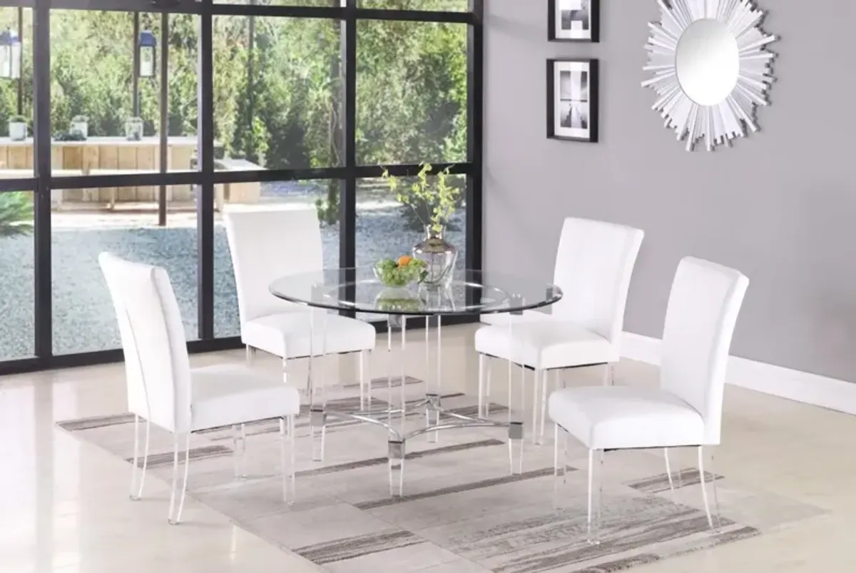 Chintaly White Contemporary Dining Set with Round Glass Dining Table & Parson Chairs