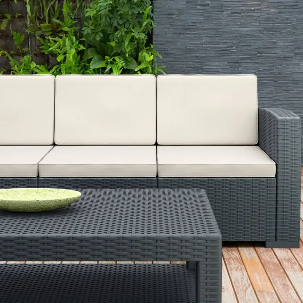 Compamia Monaco Resin 4-Piece Dark Gray Sunbrella Natural Cushion Outdoor Lounge Set