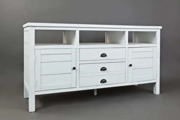 Jofran Artisans Craft 60 Inch Weathered White Media Entertainment TV Stand