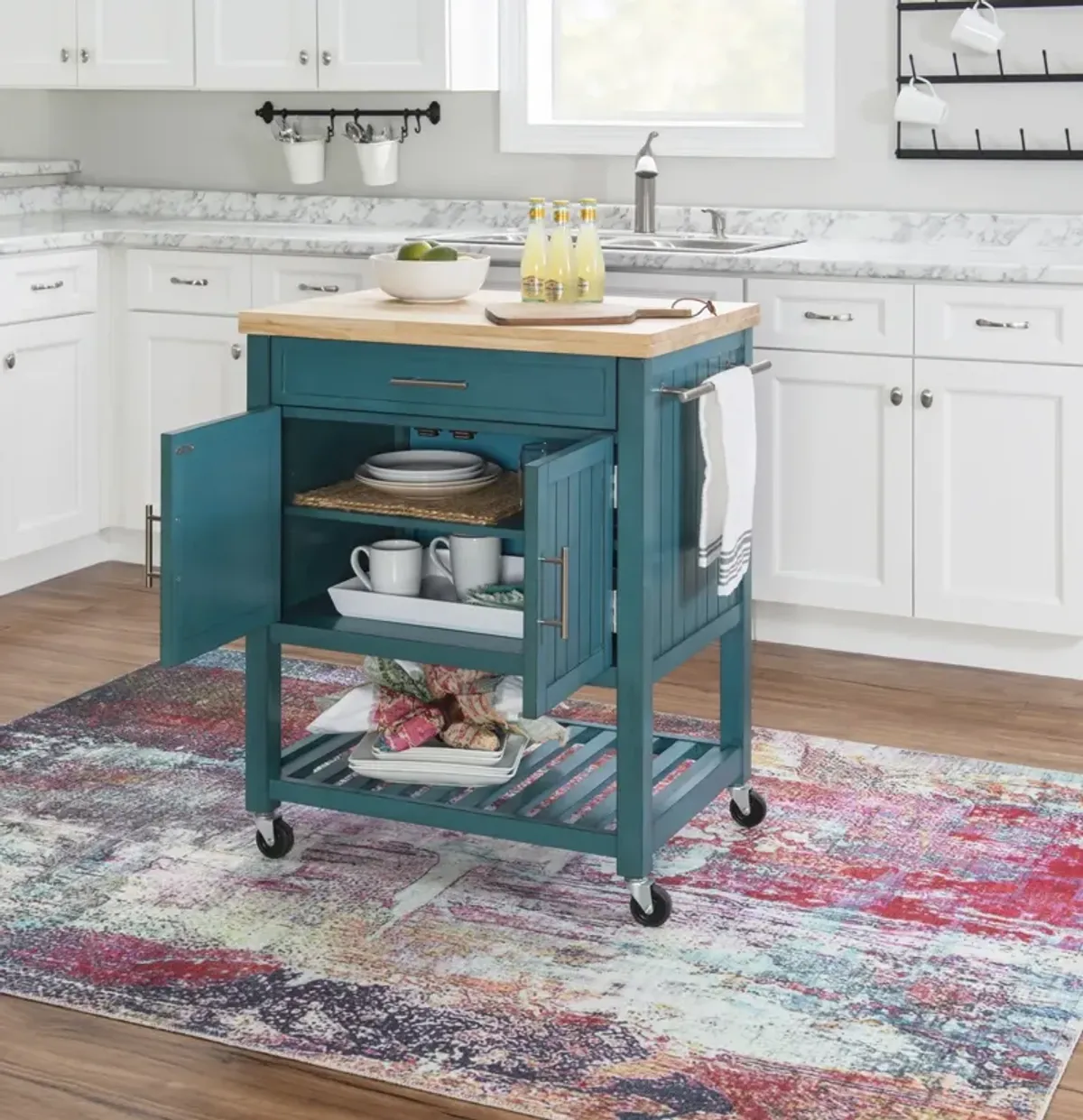 Powell Conrad Teal Kitchen Cart