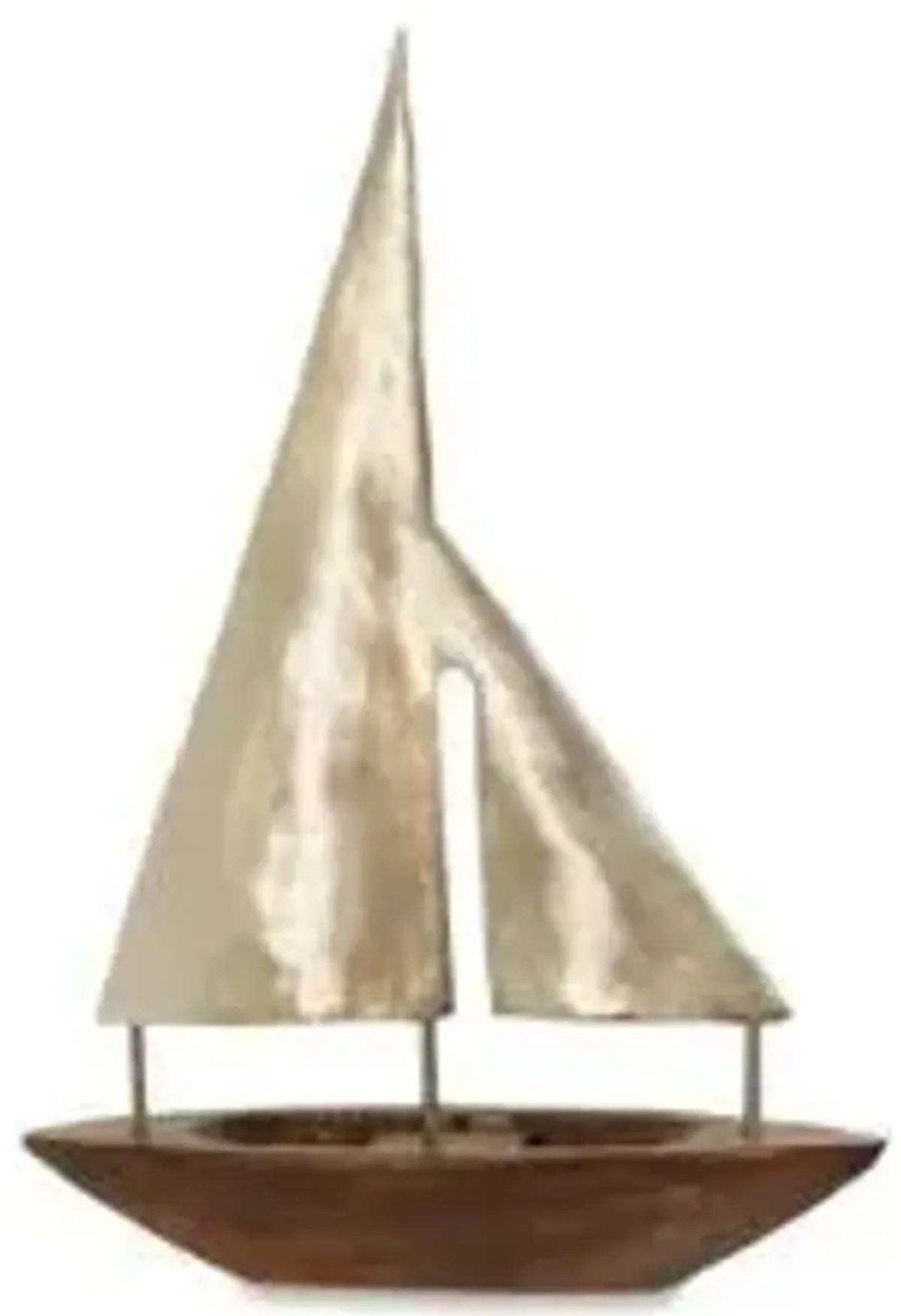 Style Craft Large Pewter Sails Natural Stained Wood Base Boat Sculpture