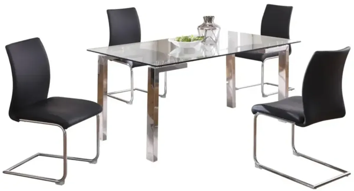 Chintaly Cristina Black Dining Set with Contemporary Glass Table & Modern Upholstered Chairs