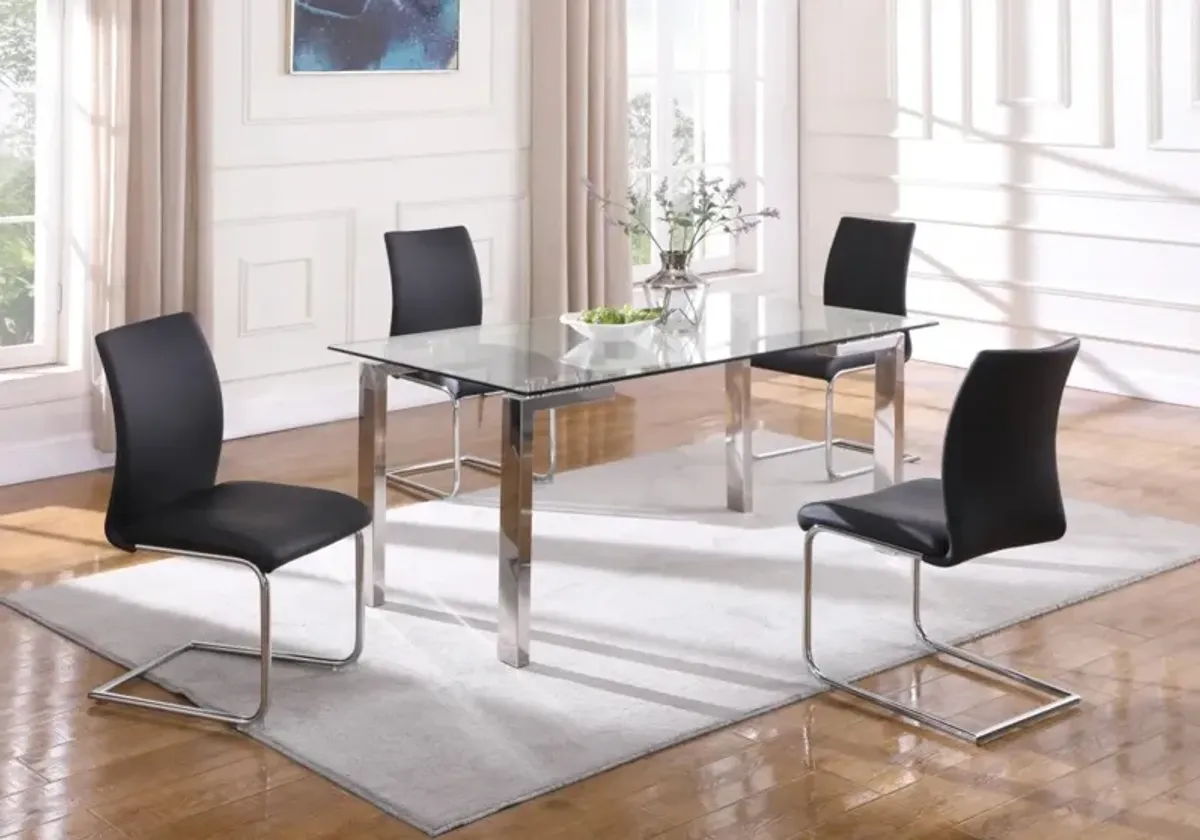 Chintaly Cristina Black Dining Set with Contemporary Glass Table & Modern Upholstered Chairs