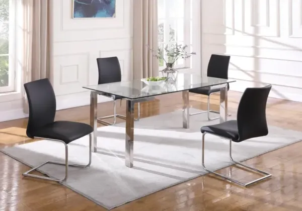 Chintaly Cristina Black Dining Set with Contemporary Glass Table & Modern Upholstered Chairs