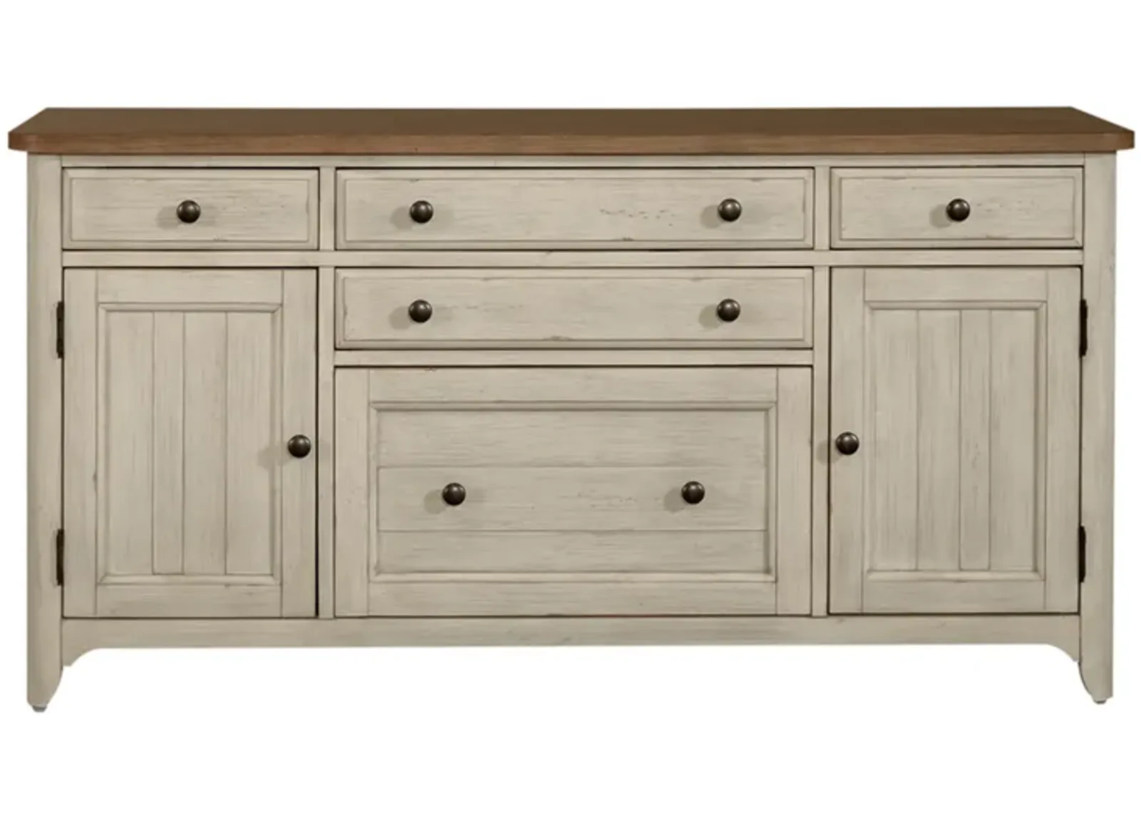 Liberty Furniture Farmhouse Reimagined Antique White/Chestnut Credenza