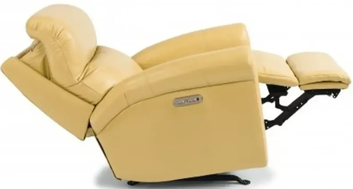 Flexsteel Davis Light Yellow Power Rocking Leather Recliner with Power Headrest