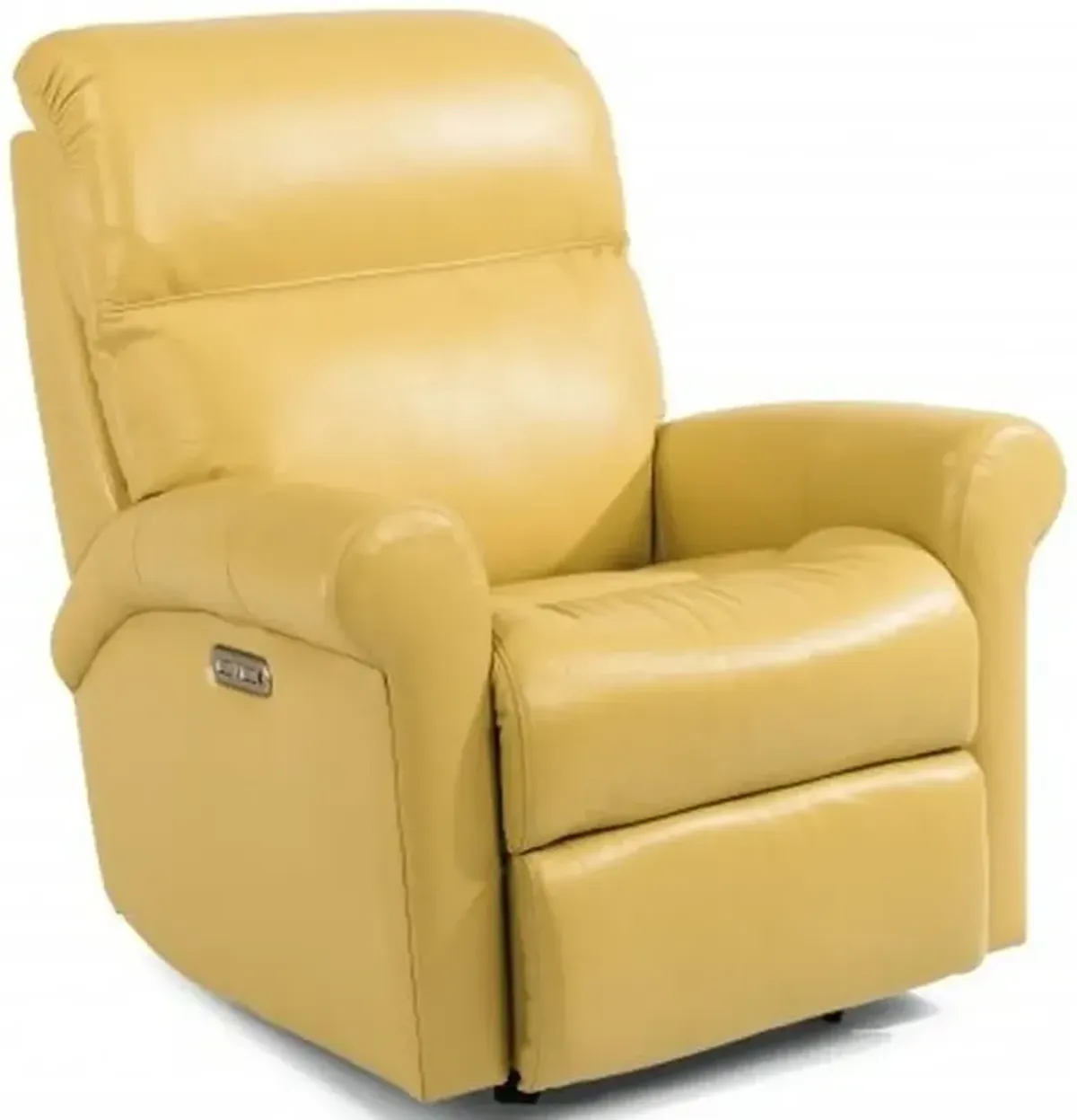 Flexsteel Davis Light Yellow Power Rocking Leather Recliner with Power Headrest