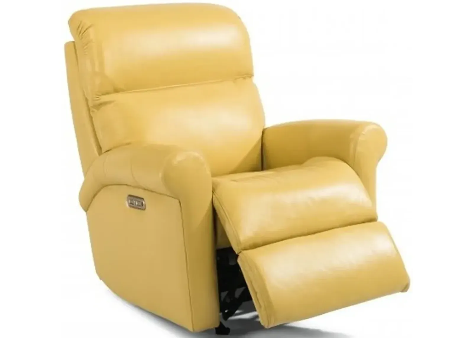 Flexsteel Davis Light Yellow Power Rocking Leather Recliner with Power Headrest