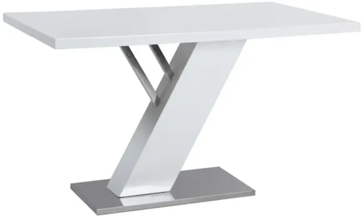 Chintaly Linden Contemporary Dining Table with White Gloss Top & Y-Shaped Pedestal