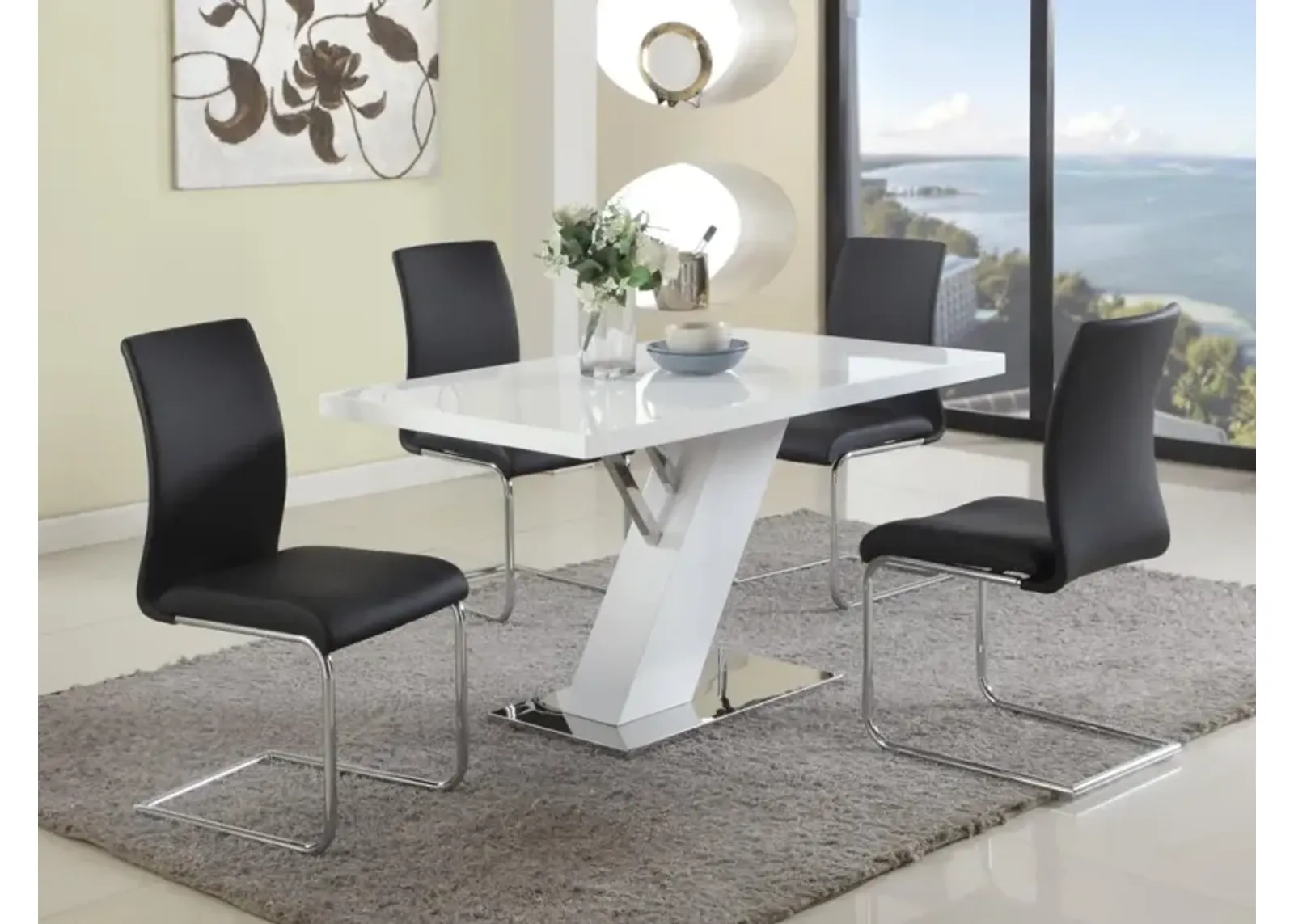 LINDEN CONTEMPORARY DINING TABLE WITH WHITE GLOSS TOP & Y-SHAPED PEDESTAL