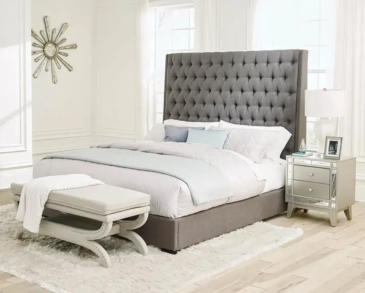 Coaster Camille Upholstered California King Panel Bed Grey