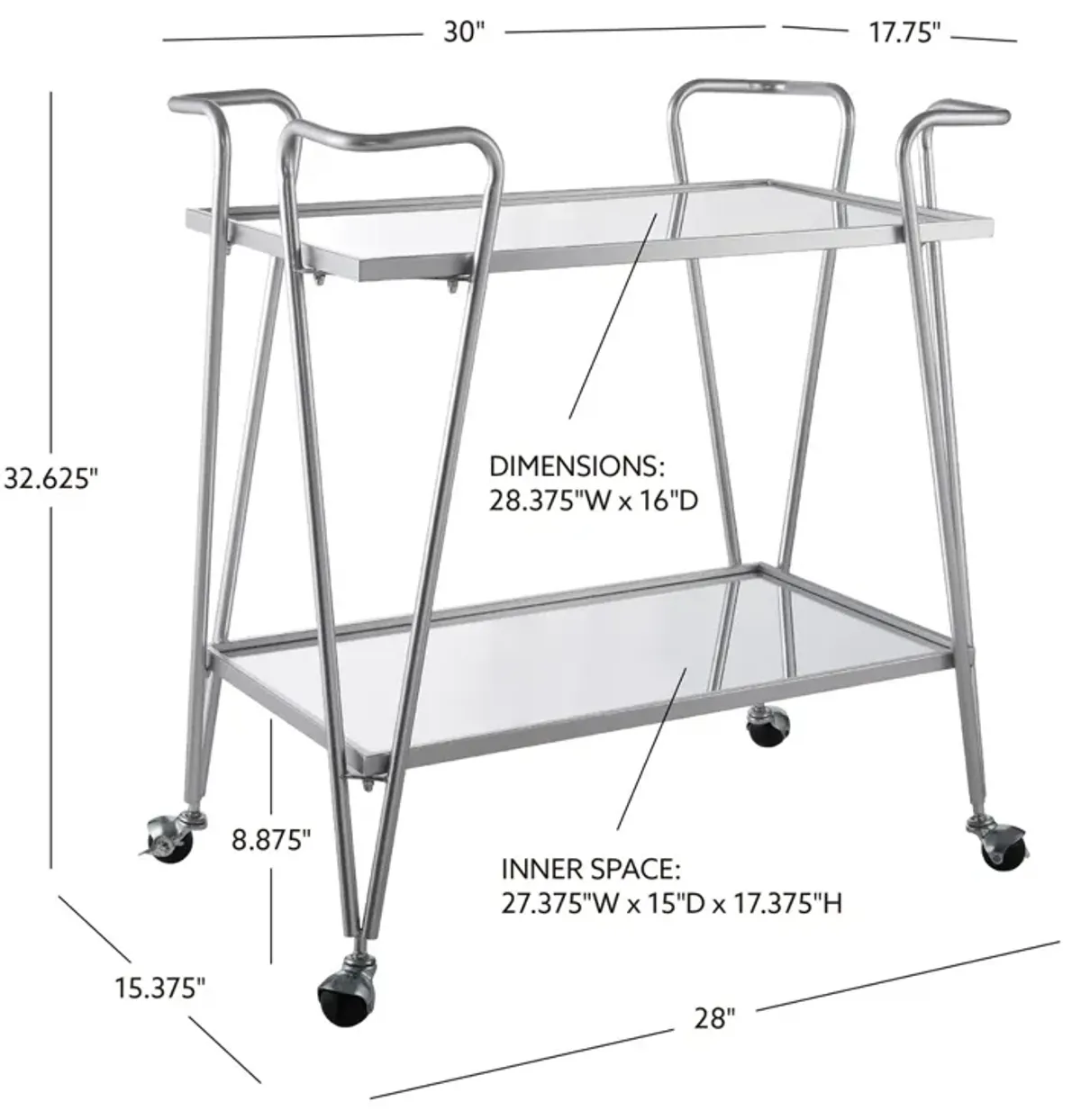 Linon Mid-Century Bar Cart Silver