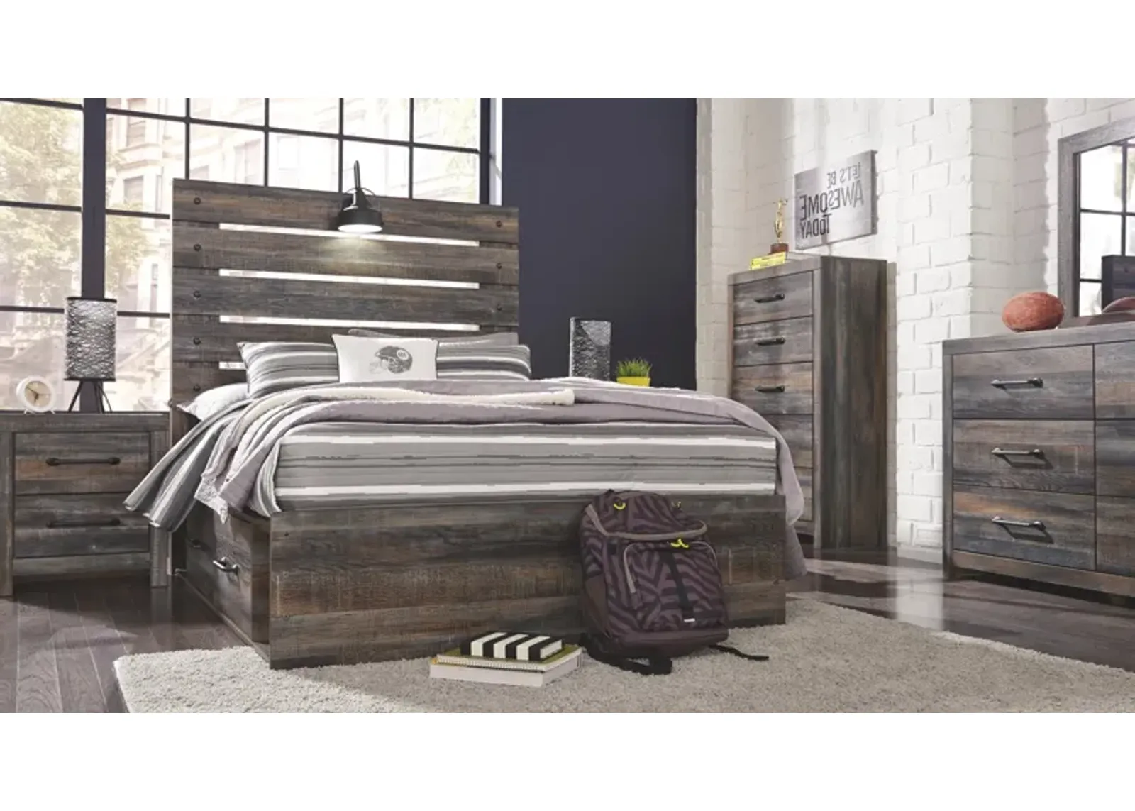 Ashley Drystan Brown Full Panel Bed with 4 Storage Drawers