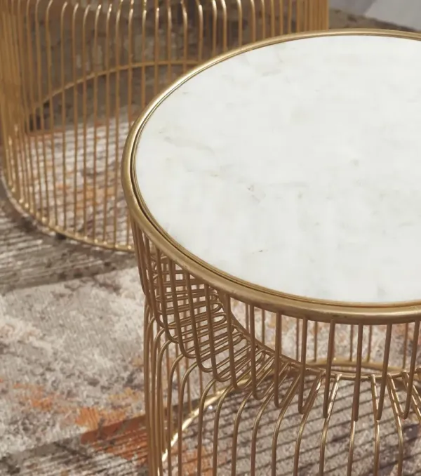 VERNWAY ACCENT TABLE (SET OF 2) WHITE GOLD FINISH SIGNATURE DESIGN