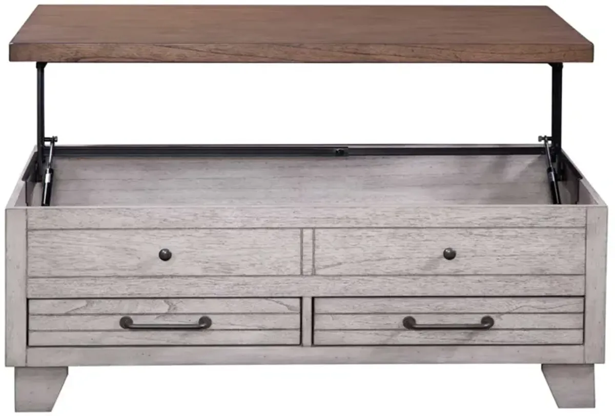 Steve Silver Bear Creek Lift-Top Cocktail Table In White & Honey Smoke