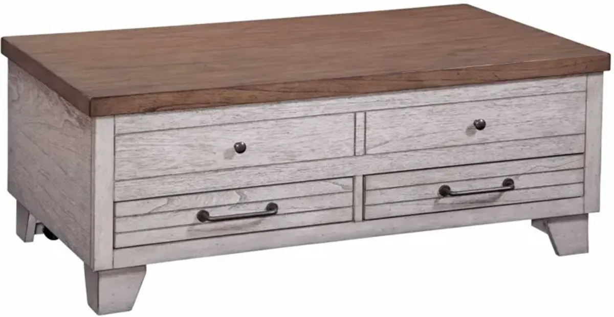 Steve Silver Bear Creek Lift-Top Cocktail Table In White & Honey Smoke
