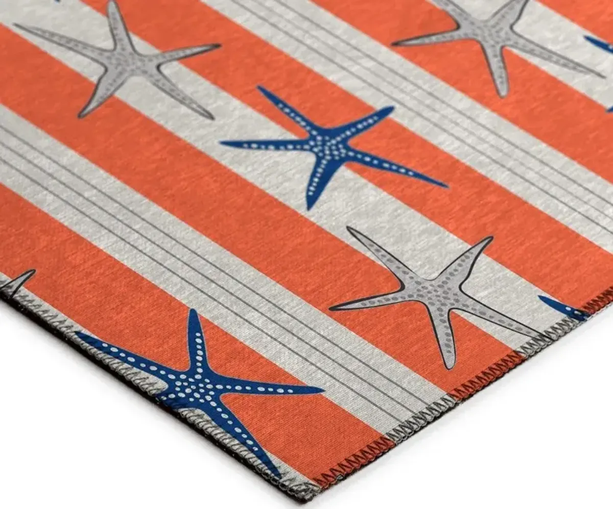 Dalyn Patriotic Seascape Starfish Stripes in Red, White & Blue 5'X8' Area Rug