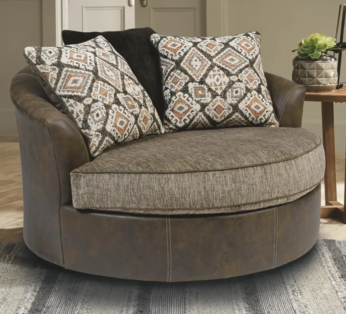 Ashley Abalone Oversized Barrel Swivel Chair Chocolate