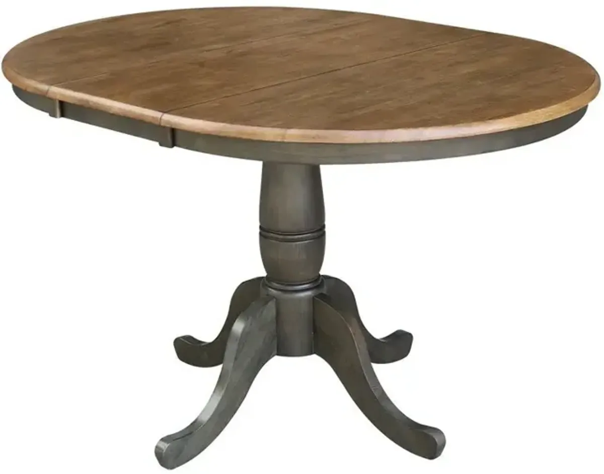 DINING ESSENTIALS 36 INCH EXTENSION TABLE WITH 30 INCH TRADITIONAL PEDESTAL BASE IN HICKORY/COAL