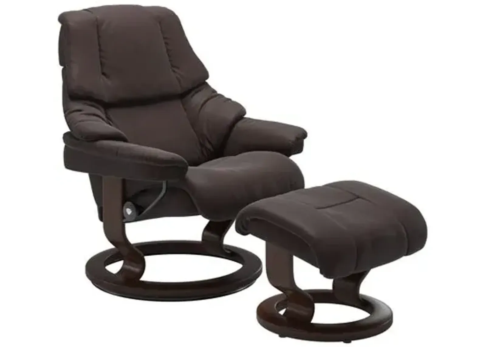 Stressless Reno Classic Base Recliner & Ottoman in Paloma Chocolate with Brown Stain