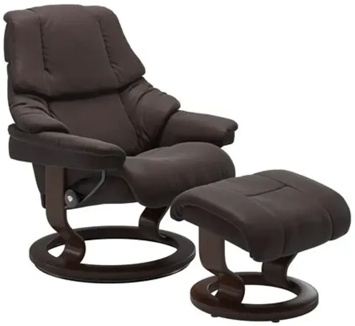 Stressless Reno Classic Base Recliner & Ottoman in Paloma Chocolate with Brown Stain