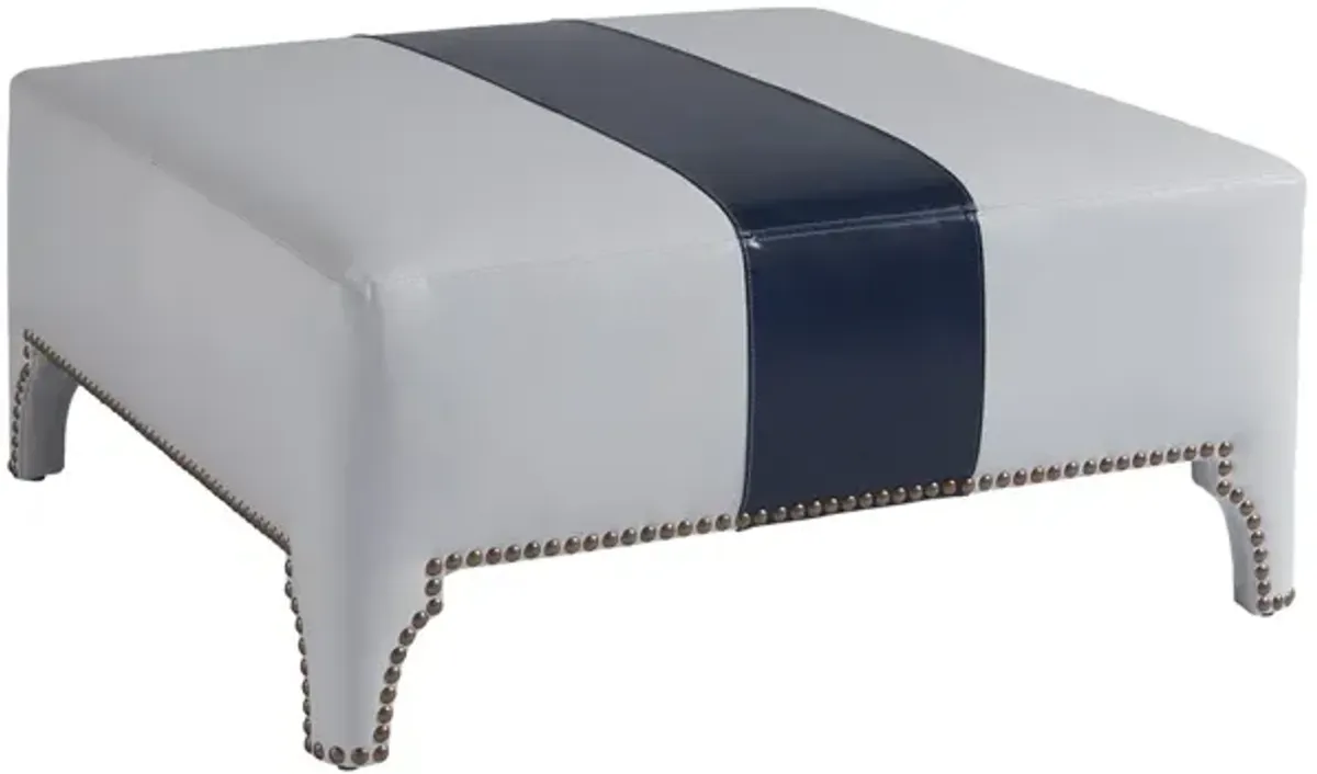 Barclay Butera Upholstery by Barclay Butera Gray & Blue Sheffield Leather Cocktail Ottoman