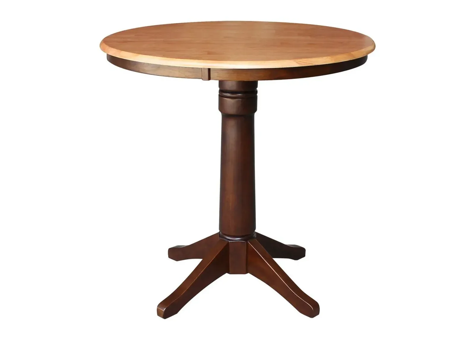 DINING ESSENTIALS 36 INCH ROUND TABLE TOP WITH 36 INCH PEDESTAL BASE WITH EXTENSION IN CINNAMON/ESPRESSO