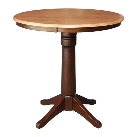 DINING ESSENTIALS 36 INCH ROUND TABLE TOP WITH 36 INCH PEDESTAL BASE WITH EXTENSION IN CINNAMON/ESPRESSO