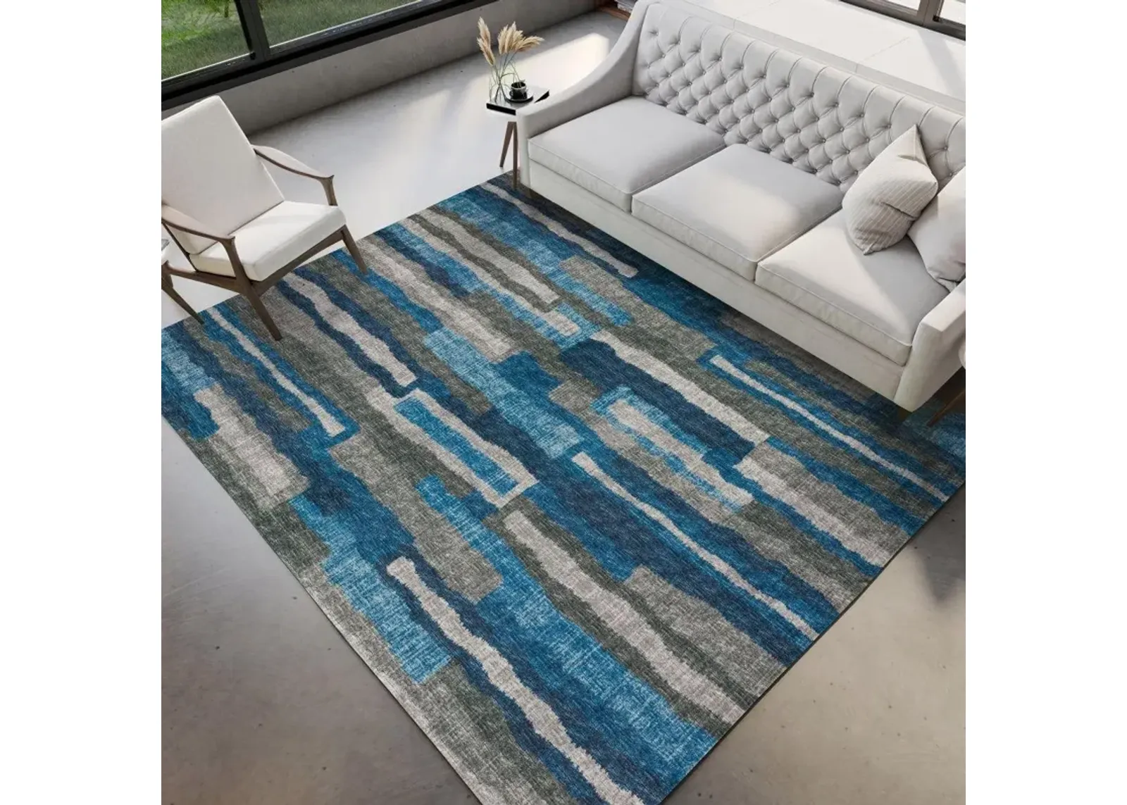 Dalyn Abstract Urban Skyline Brisbane 5'X8' Area Rug in Blues & Grays