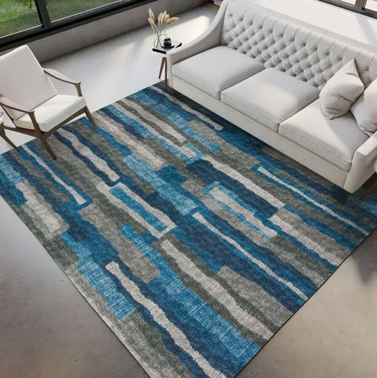 Dalyn Abstract Urban Skyline Brisbane 5'X8' Area Rug in Blues & Grays