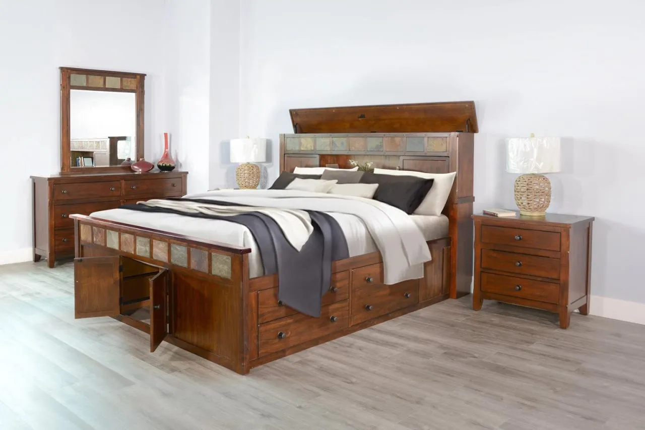 SANTA FE DARK CHOCOLATE QUEEN STORAGE BED WITH SLATE