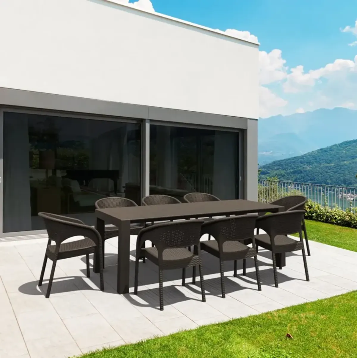 Compamia Panama Extendable Patio Outdoor Dining Set 9-Piece Brown