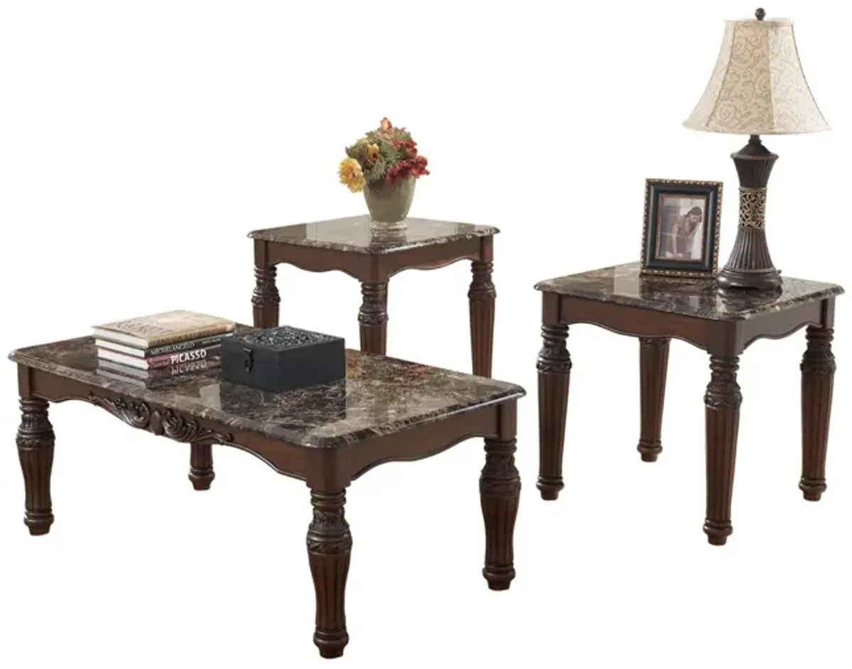 Ashley North Shore 3-Piece Dark Brown Occasional Table Set