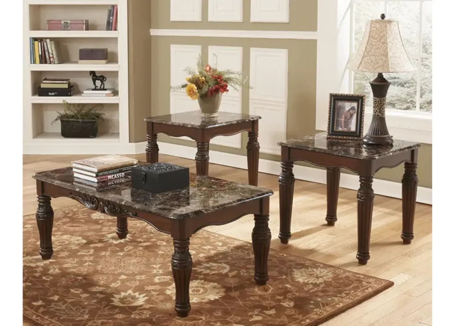 Ashley North Shore 3-Piece Dark Brown Occasional Table Set