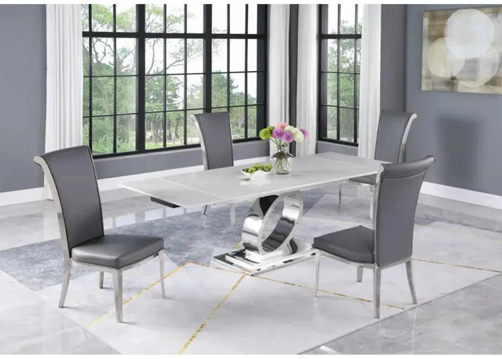 Chintaly Lanna Contemporary Extendable Marble Dining Table with 'O' Ring Base