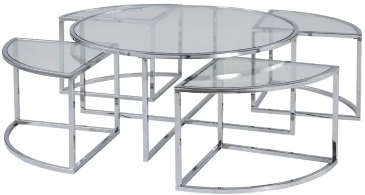 Chintaly Ariel-Ct-Nst Contemporary 5-Piece Nesting Glass Cocktail Table Set