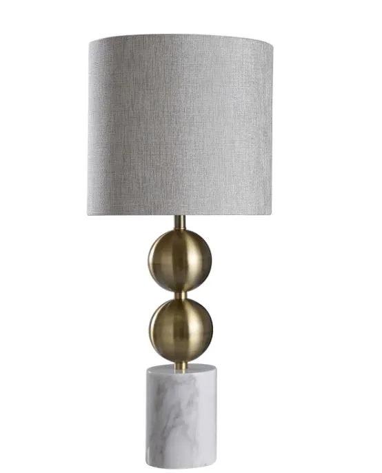 RACINE TABLE LAMP|BRASS FINISH ON METAL BODY WITH MARBLE BASE|HARDBACK SHADE|100 WATT H:31.5 W:13.5 D:13.5